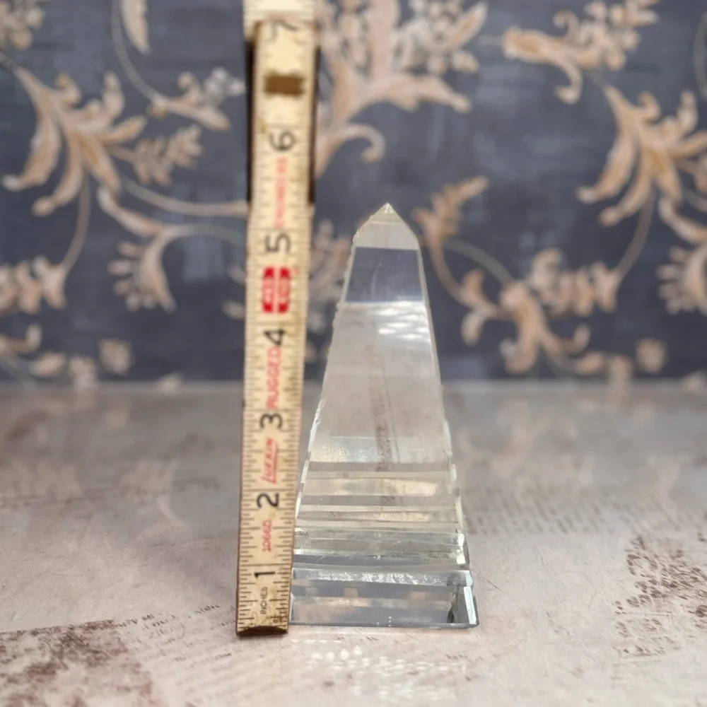 Vintage Cut Glass Crystal Obelisk Paperweight Art Deco Style - Picture 5 of 9